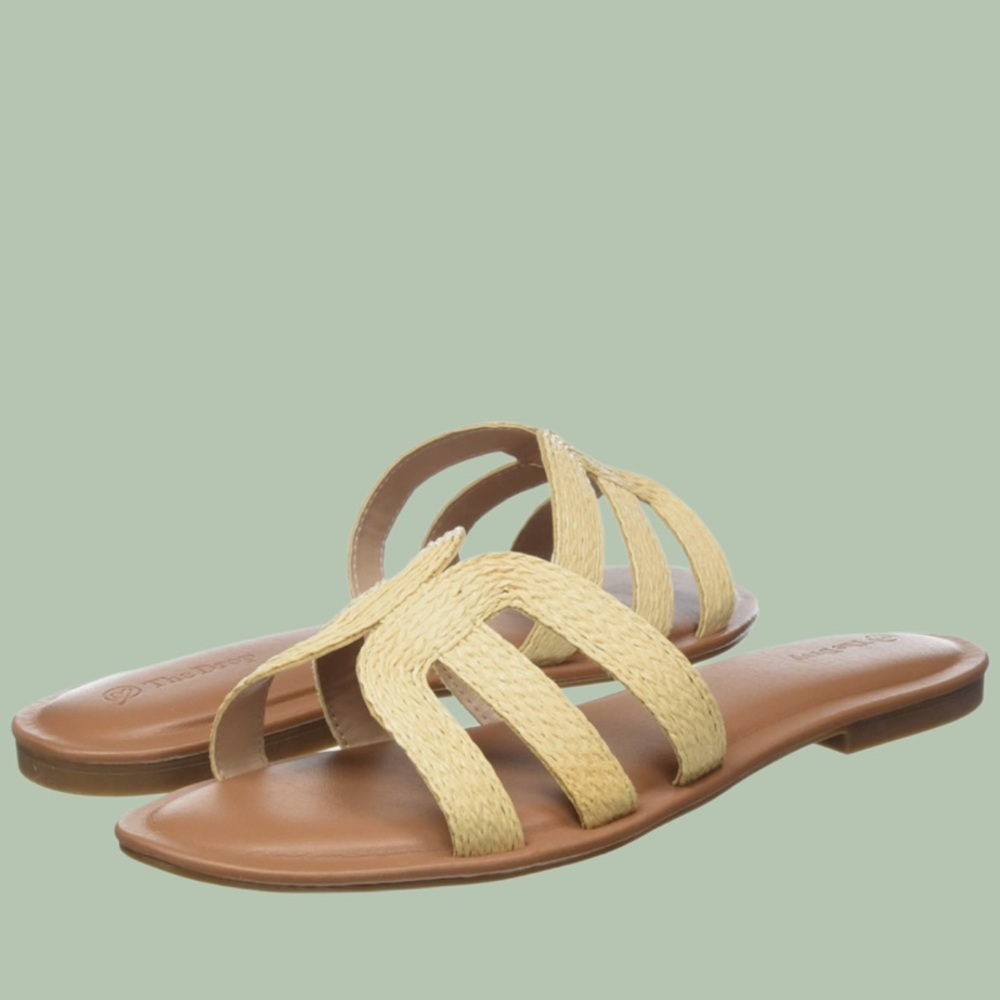 The Drop Monika Raffia Fashion Slip On Flat H-Band Slide All Seasons Sandals NWB